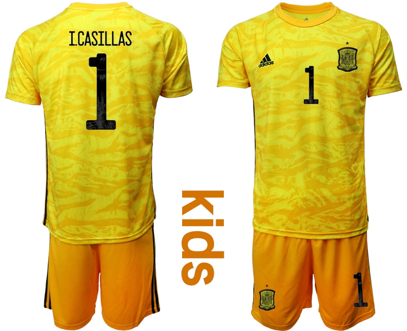 Youth 2021 European Cup Spain yellow goalkeeper #1 Soccer Jersey1